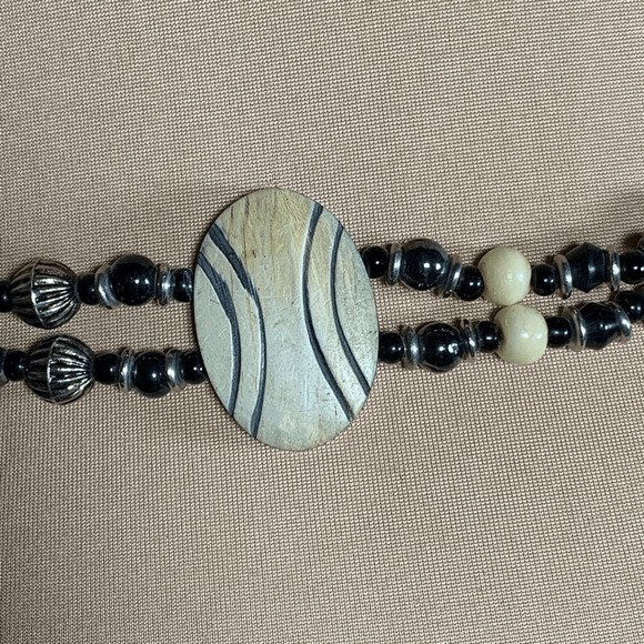 Vintage Reversible Beaded Waist Belt Wood Disc Boho Western Adjustable Chain main image 7